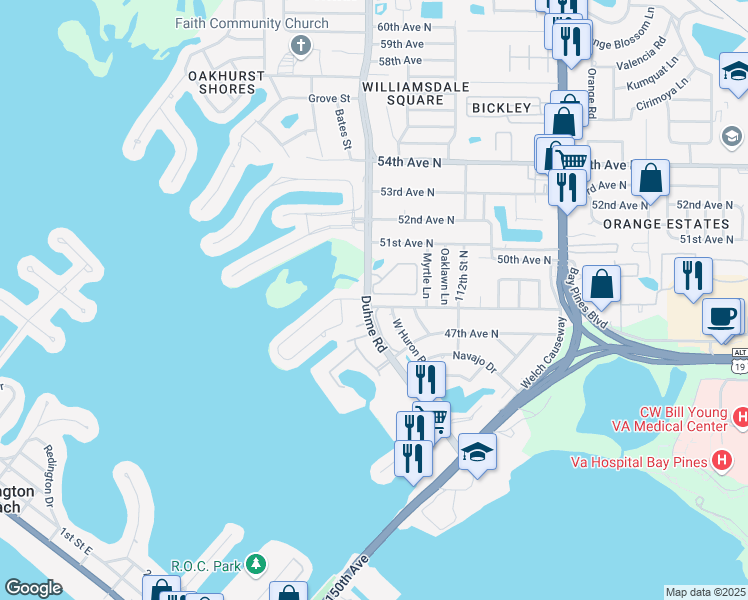 map of restaurants, bars, coffee shops, grocery stores, and more near 11280 Kapok Grand Circle in St. Petersburg