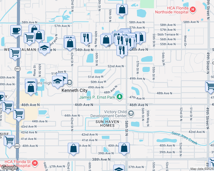 map of restaurants, bars, coffee shops, grocery stores, and more near 5941 49th Avenue North in Kenneth City