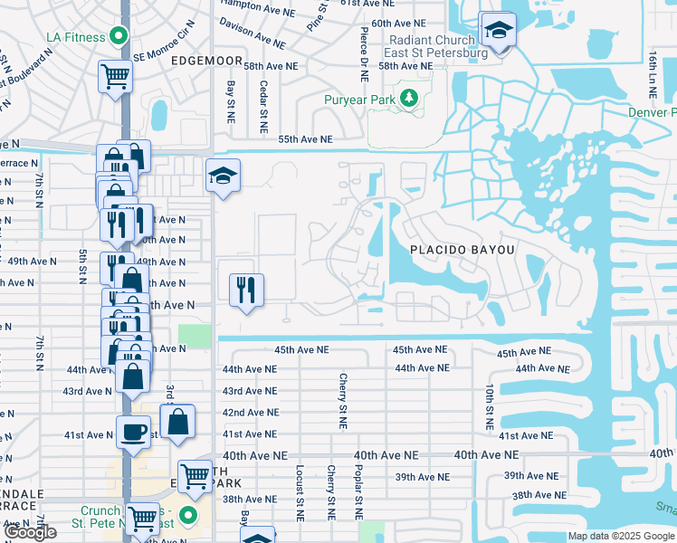 map of restaurants, bars, coffee shops, grocery stores, and more near 4840 Napoli Court Northeast in St. Petersburg