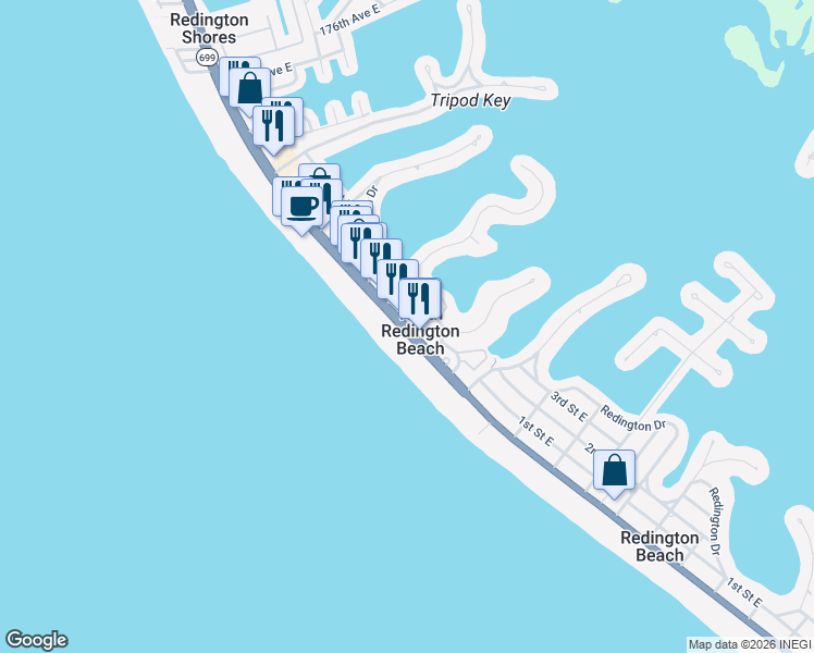 map of restaurants, bars, coffee shops, grocery stores, and more near Gulf Boulevard in Pinellas