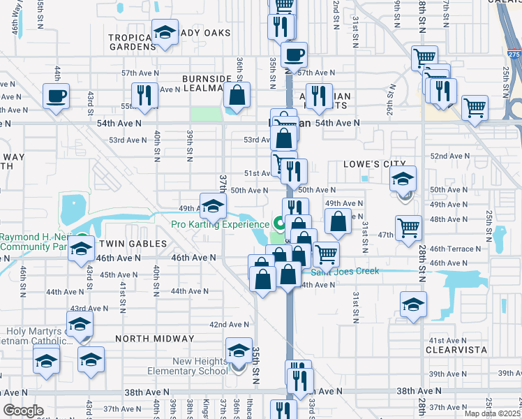 map of restaurants, bars, coffee shops, grocery stores, and more near 901 49th Avenue North in St. Petersburg