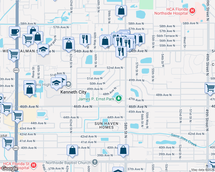 map of restaurants, bars, coffee shops, grocery stores, and more near 5893 48th Avenue North in Kenneth City