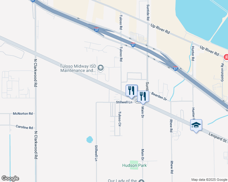 map of restaurants, bars, coffee shops, grocery stores, and more near 8263 Leopard Street in Corpus Christi
