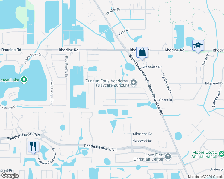 map of restaurants, bars, coffee shops, grocery stores, and more near 12335 Ballentrae Forest Drive in Riverview
