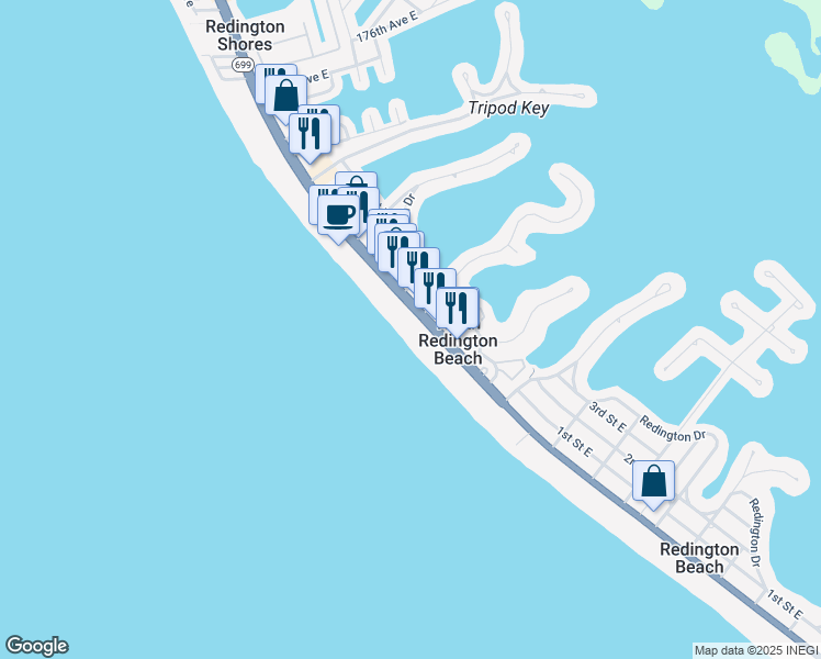 map of restaurants, bars, coffee shops, grocery stores, and more near 16700 Gulf Boulevard in North Redington Beach
