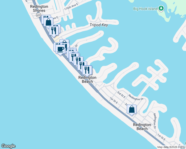 map of restaurants, bars, coffee shops, grocery stores, and more near 16617 Gulf Boulevard in North Redington Beach