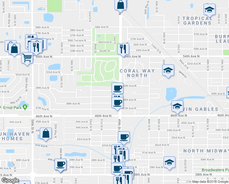 map of restaurants, bars, coffee shops, grocery stores, and more near 4920 49th Avenue North in Saint Petersburg