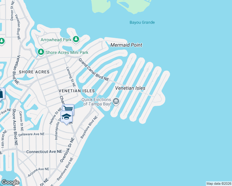 map of restaurants, bars, coffee shops, grocery stores, and more near 1976 Kansas Avenue Northeast in St. Petersburg