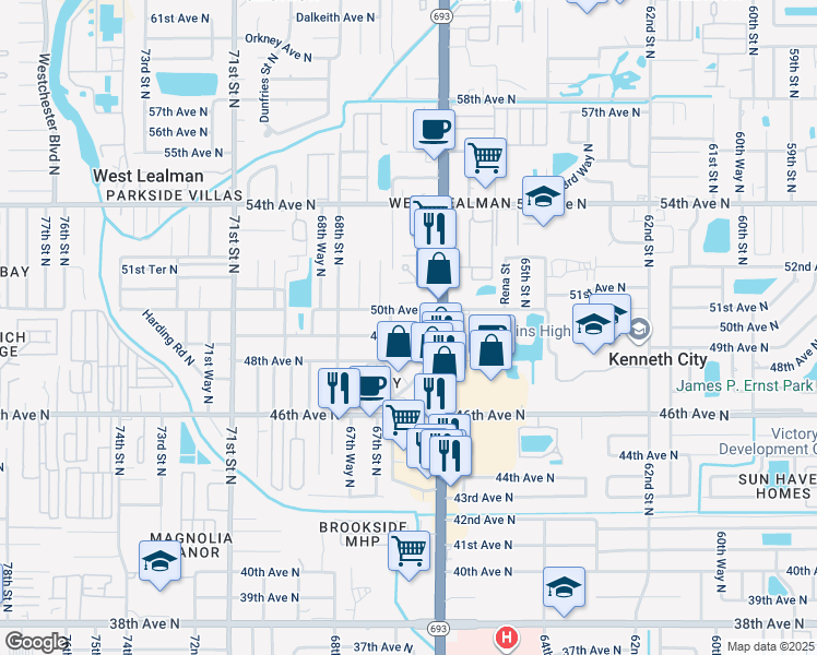 map of restaurants, bars, coffee shops, grocery stores, and more near 5943 60th Street North in St. Petersburg