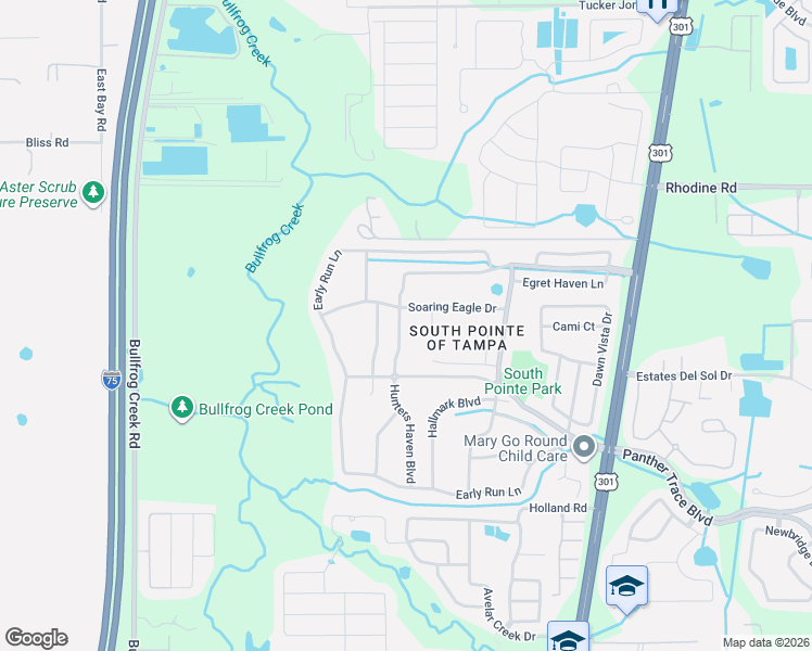 map of restaurants, bars, coffee shops, grocery stores, and more near 10315 Hunters Haven Boulevard in Riverview