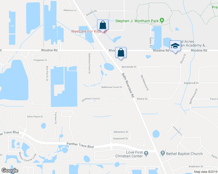 map of restaurants, bars, coffee shops, grocery stores, and more near 12512 Ballentrae Forest Drive in Riverview