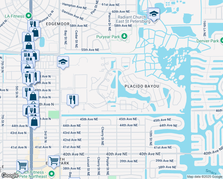 map of restaurants, bars, coffee shops, grocery stores, and more near 517 Moreno Circle Northeast in St. Petersburg