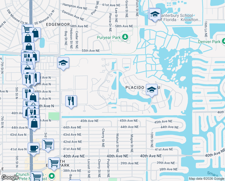 map of restaurants, bars, coffee shops, grocery stores, and more near 517 Moreno Circle Northeast in St. Petersburg