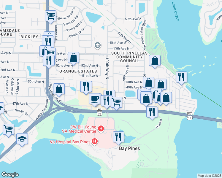 map of restaurants, bars, coffee shops, grocery stores, and more near 4991 99th Way North in St. Petersburg