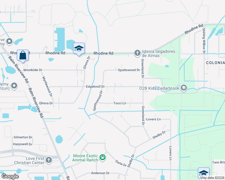map of restaurants, bars, coffee shops, grocery stores, and more near 12407 Edgeknoll Drive in Riverview