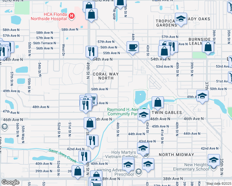 map of restaurants, bars, coffee shops, grocery stores, and more near 4629 50th Avenue North in St. Petersburg