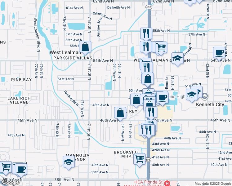 map of restaurants, bars, coffee shops, grocery stores, and more near 5009 68th Street North in St. Petersburg