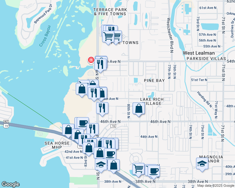 map of restaurants, bars, coffee shops, grocery stores, and more near 5004 80th Way North in St. Petersburg