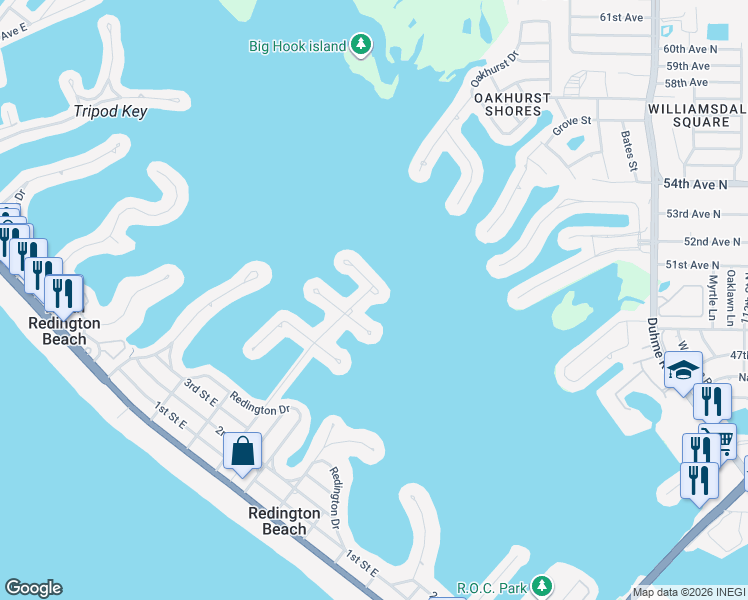 map of restaurants, bars, coffee shops, grocery stores, and more near 514 161st Avenue in Redington Beach