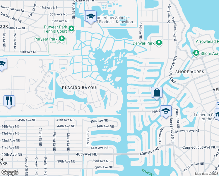 map of restaurants, bars, coffee shops, grocery stores, and more near 1191 Darlington Oak Drive Northeast in St. Petersburg