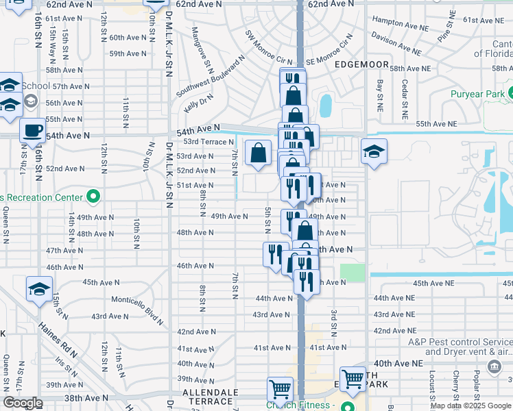 map of restaurants, bars, coffee shops, grocery stores, and more near 558 5th Street North in St. Petersburg