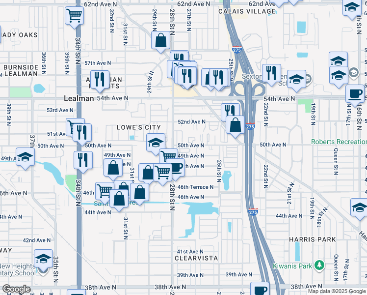 map of restaurants, bars, coffee shops, grocery stores, and more near 204 Florida Sands Court in St. Petersburg