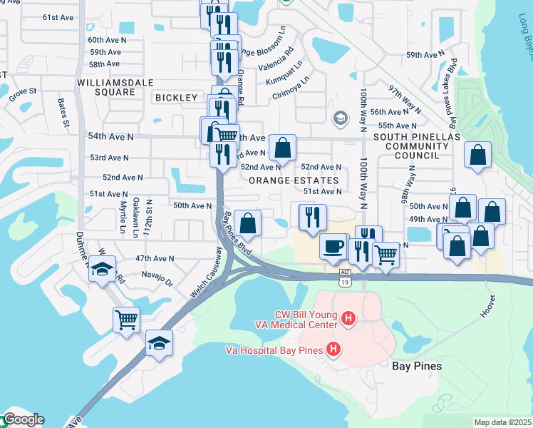 map of restaurants, bars, coffee shops, grocery stores, and more near 4992 104th Way North in St. Petersburg