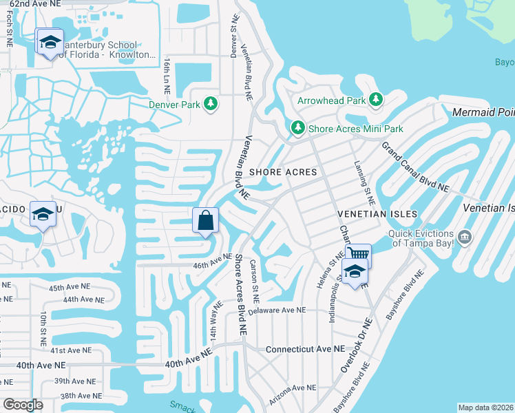 map of restaurants, bars, coffee shops, grocery stores, and more near 5116 Venetian Boulevard Northeast in St. Petersburg