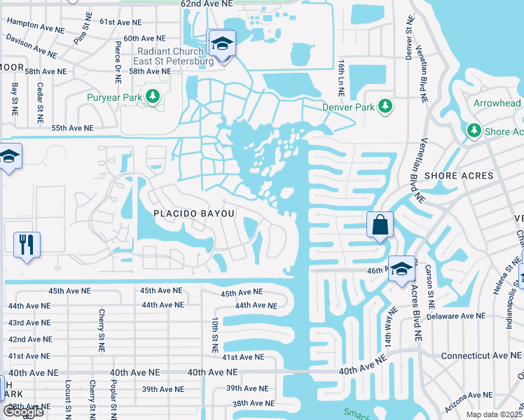 map of restaurants, bars, coffee shops, grocery stores, and more near 1171 Darlington Oak Drive Northeast in St. Petersburg