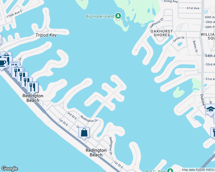 map of restaurants, bars, coffee shops, grocery stores, and more near 16111 5th Street East in Redington Beach