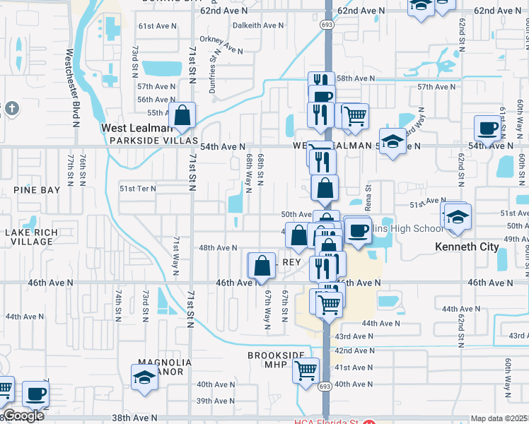 map of restaurants, bars, coffee shops, grocery stores, and more near 5009 68th Street North in St. Petersburg