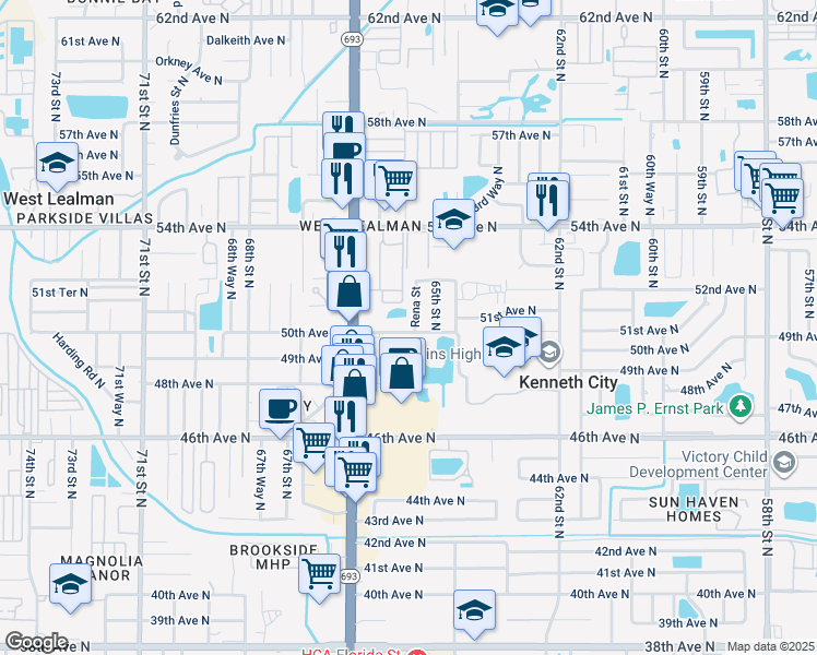 map of restaurants, bars, coffee shops, grocery stores, and more near 5000 Rena Street North in St. Petersburg