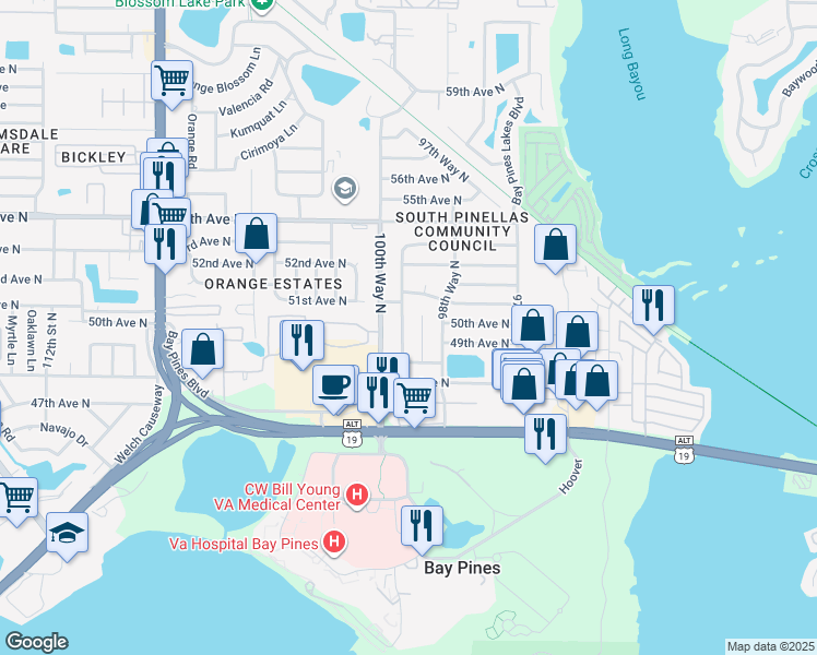 map of restaurants, bars, coffee shops, grocery stores, and more near 4991 99th Way North in Saint Petersburg