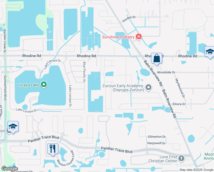 map of restaurants, bars, coffee shops, grocery stores, and more near 12288 Cypress Branch Street in Riverview
