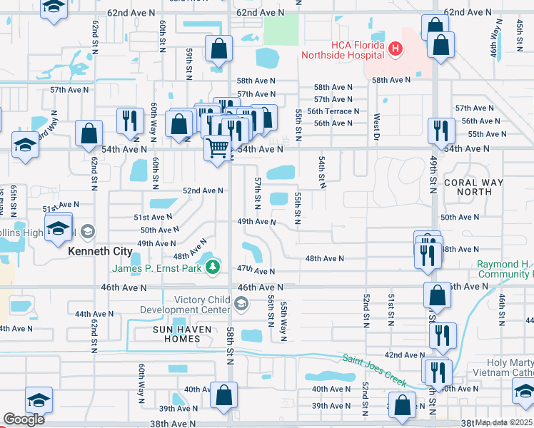map of restaurants, bars, coffee shops, grocery stores, and more near 4912 56th Way North in Kenneth City