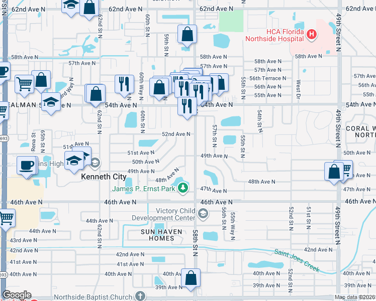 map of restaurants, bars, coffee shops, grocery stores, and more near 4943 58th Way North in Kenneth City