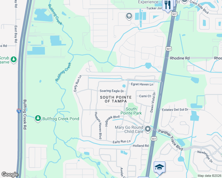 map of restaurants, bars, coffee shops, grocery stores, and more near 10424 Soaring Eagle Drive in Riverview