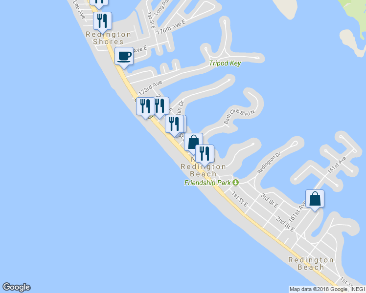 map of restaurants, bars, coffee shops, grocery stores, and more near 16813 Gulf Boulevard in North Redington Beach