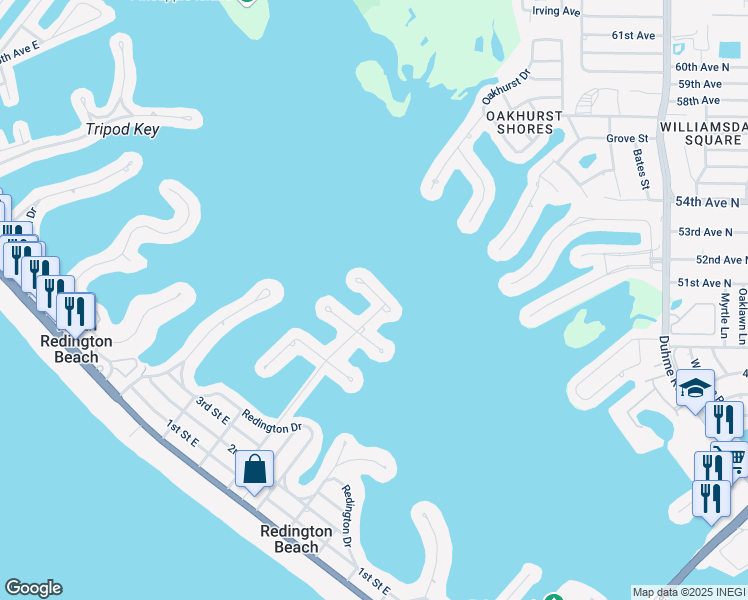 map of restaurants, bars, coffee shops, grocery stores, and more near 514 161st Avenue in Redington Beach