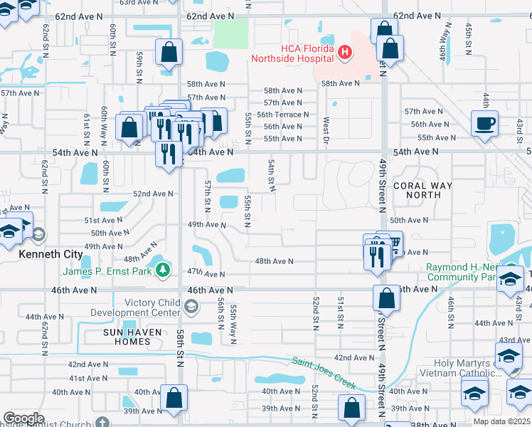 map of restaurants, bars, coffee shops, grocery stores, and more near 5013 54th Way North in St. Petersburg