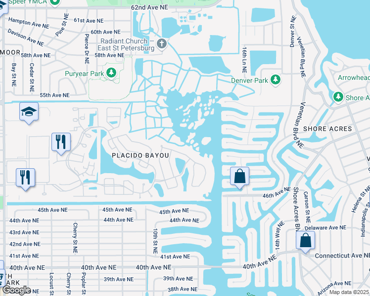 map of restaurants, bars, coffee shops, grocery stores, and more near 1171 Darlington Oak Drive Northeast in St. Petersburg