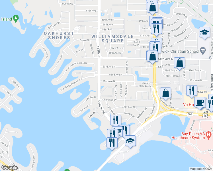 map of restaurants, bars, coffee shops, grocery stores, and more near 11138 Kapok Grand Circle in Saint Petersburg