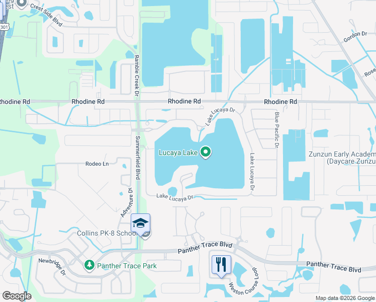 map of restaurants, bars, coffee shops, grocery stores, and more near 11309 Lake Lucaya Drive in Riverview