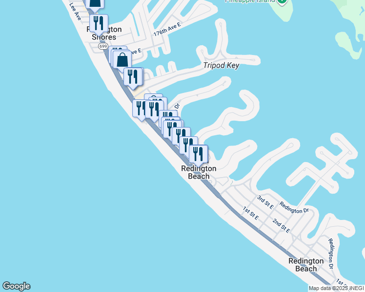 map of restaurants, bars, coffee shops, grocery stores, and more near 16813 Gulf Boulevard in North Redington Beach