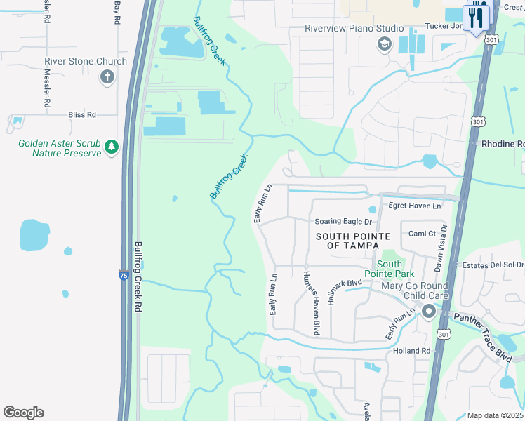 map of restaurants, bars, coffee shops, grocery stores, and more near 10304 Soaring Eagle Drive in Riverview