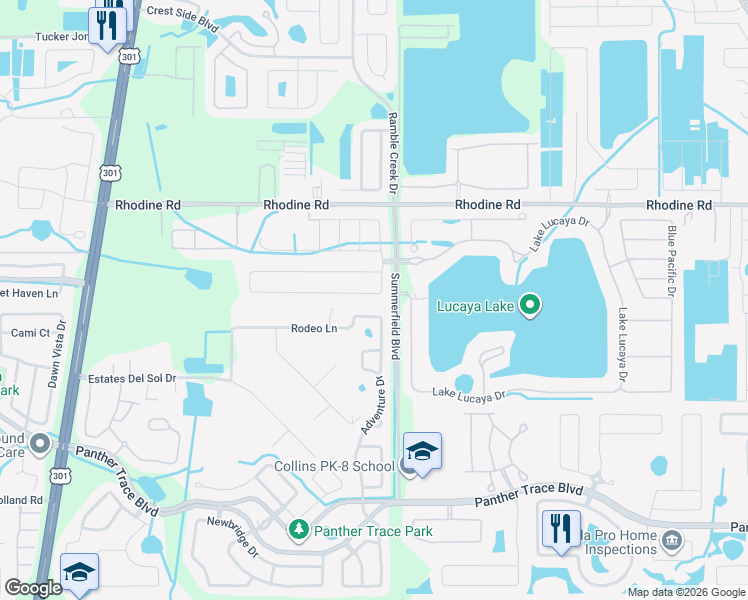map of restaurants, bars, coffee shops, grocery stores, and more near 11112 Rodeo Lane in Riverview