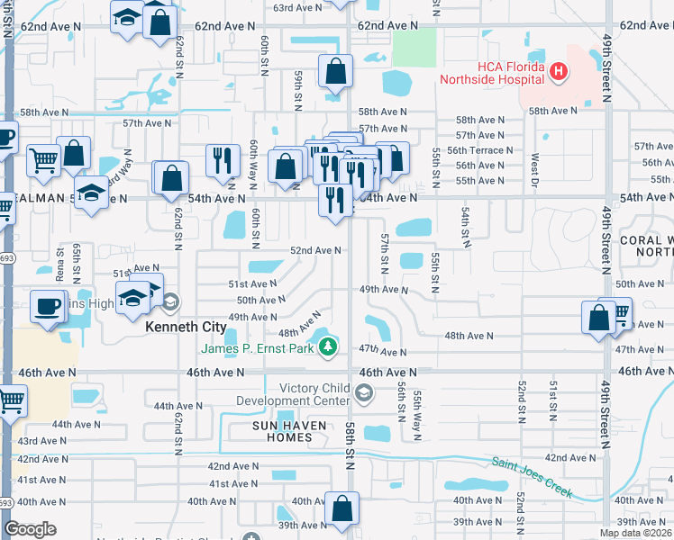 map of restaurants, bars, coffee shops, grocery stores, and more near 4943 58th Way North in Kenneth City