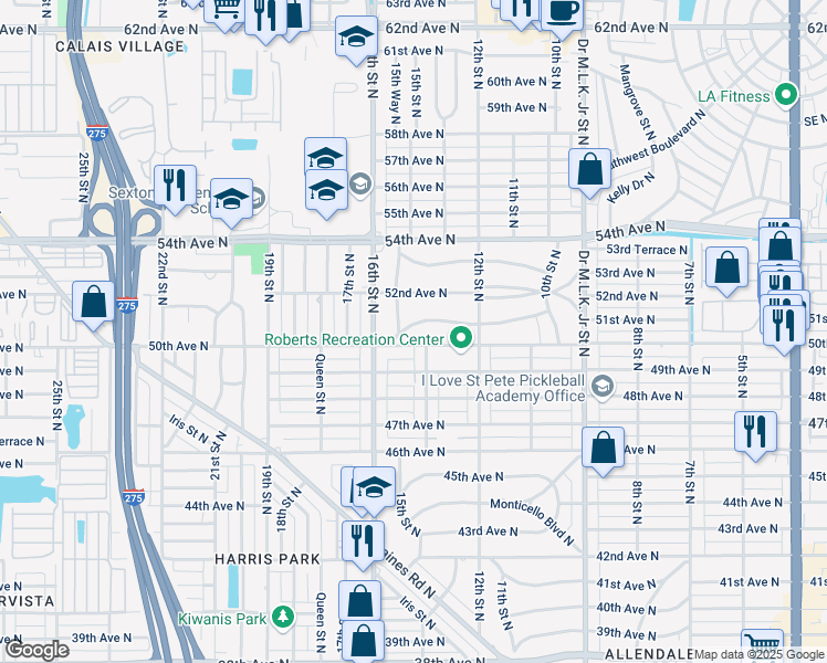 map of restaurants, bars, coffee shops, grocery stores, and more near 1405 50th Avenue North in St. Petersburg
