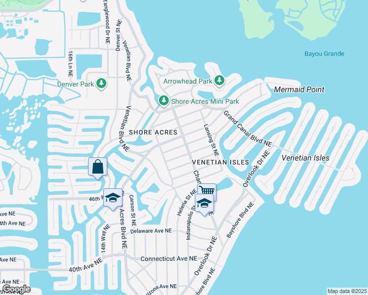 map of restaurants, bars, coffee shops, grocery stores, and more near 5030 Chancellor Street Northeast in St. Petersburg