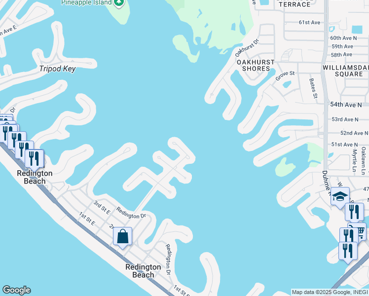 map of restaurants, bars, coffee shops, grocery stores, and more near 514 161st Avenue in Redington Beach